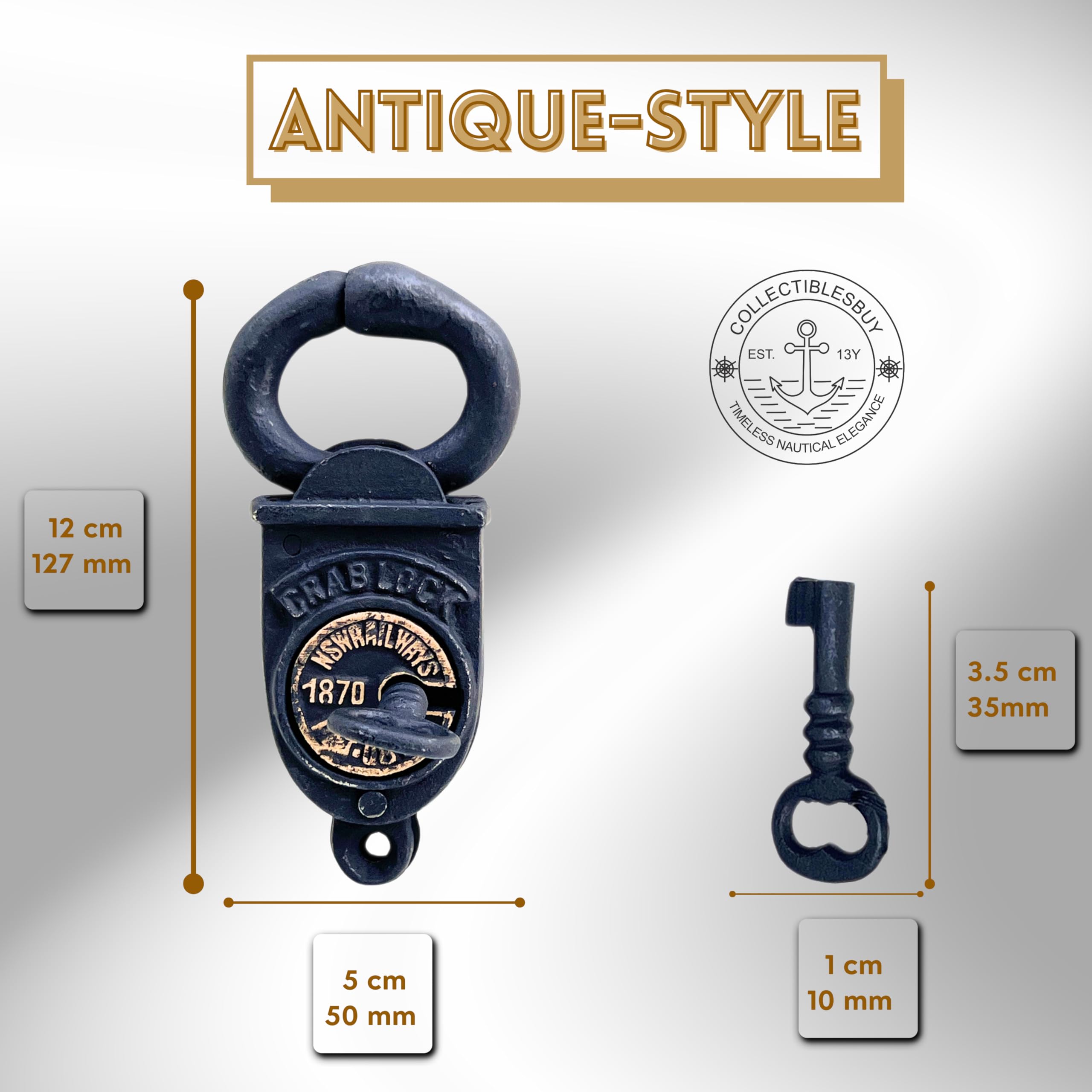 未使用級 特大 vintage coach old padlock カデナ Antique Style Iron Crab Look Padlock with Keys – Vintage Black